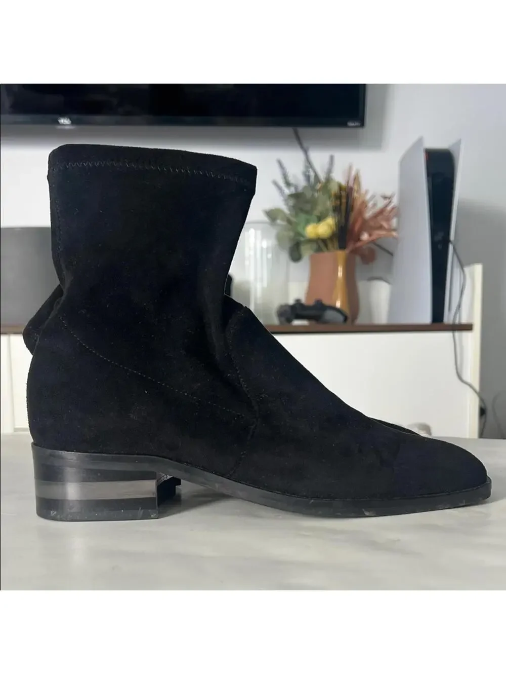 Silent D Fuller Black Stretch Suede Square Toe Sock Style Designer Boot 36 $155